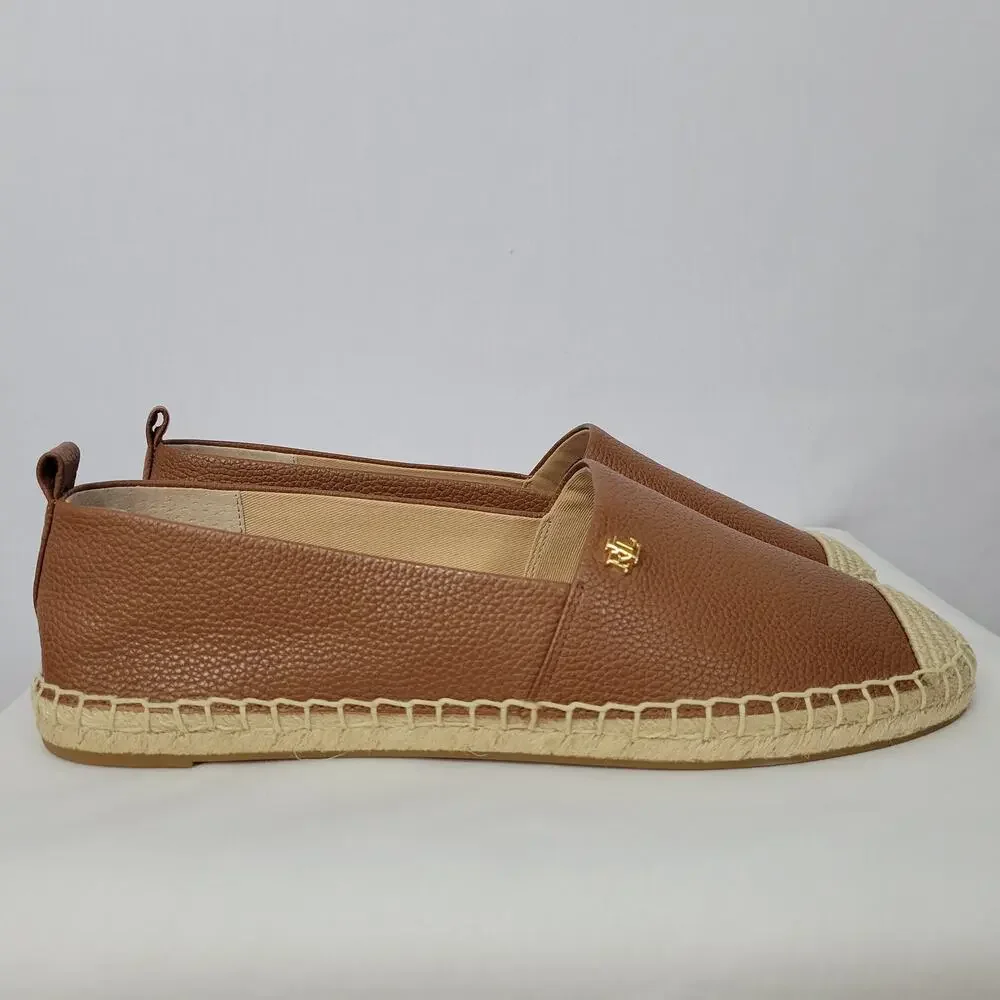 Lauren Ralph Lauren Camryn Tumbled Leather Espadrille size in 10 Deep Saddle Tan
